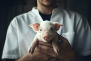 porco recém-nascido mãos. gerar ai foto