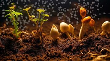 germinando sementes do vegetal em a terra dentro vários temporadas, ai gerado foto