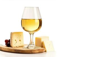vidro vinho com uvas e queijo em branco com espaço para texto. ai gerado foto
