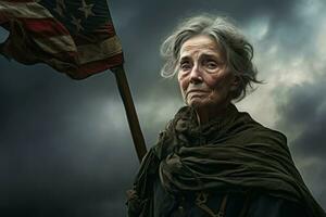 envelhecido americano velho mulher militares vintage. gerar ai foto