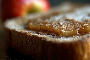 maçã brinde, macro tiro do uma fresco café da manhã com gotejamento mel, ai gerado foto