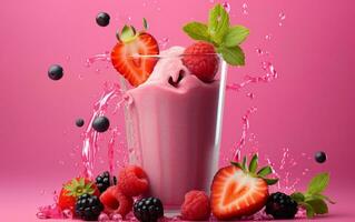 uma refrescante e delicioso batido com bagas, generativo ai foto