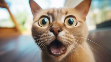 fechar-se foto do uma engraçado chocado birmanês gato degola Fora dele língua. generativo ai