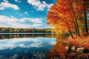 paisagem de outono com lago e árvores foto