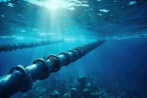 metal conduta dentro azul oceano, petróleo Produção e energia fornecem foto