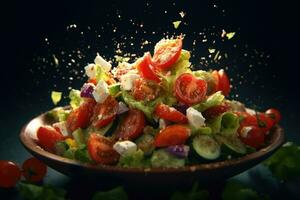grego salada vôo ingredientes criativo dramático luz generativo ai foto