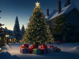 alegre Natal com Natal árvore, generativo ai ilustração. foto
