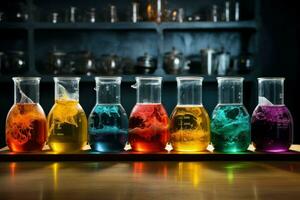colorida copos produtos químicos ferramenta. gerar ai foto