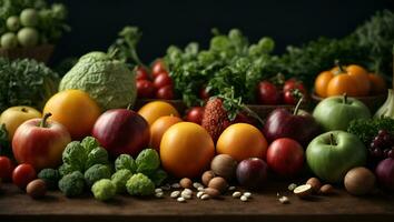 legumes e frutas fundo. ai gerado foto