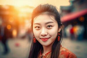chinês menina sorriu. gerar ai foto