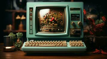 velho à moda vintage retro pessoal computador para vídeo jogos e trabalhos poster a partir de a anos 80 anos 90 foto