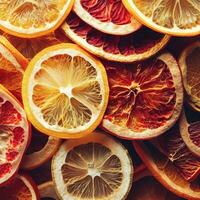 seco fatias do laranja e toranja. fruta salgadinhos fundo. ai generativo foto