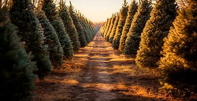 Natal árvore crescendo dentro uma berçário perto a floresta. árvores para a feriado. fechar-se tiro - ai gerado imagem foto