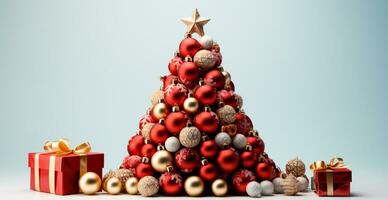Natal árvore fez do Natal bolas, confete em uma luz fundo - ai gerado imagem foto