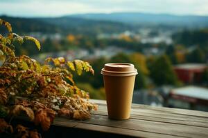 ao ar livre trago, papel copo berços café, harmonizando com a natural arredores ai gerado foto