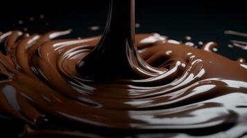 pecaminoso chocolate fluxo, indulgente molho fluindo deliciosamente a partir de a frente perspectiva. ai gerado foto