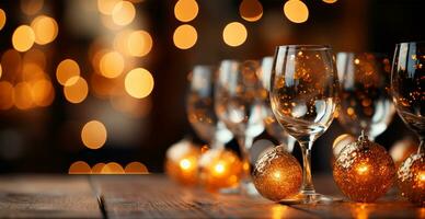 óculos do champanhe ou espumante vinho dentro uma festivo atmosfera. alegre Natal e feliz Novo ano - ai gerado imagem foto
