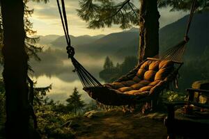 maca limite homem, pinho árvores, sereno lago norueguês verão manhãs tranquilo beleza ai gerado foto
