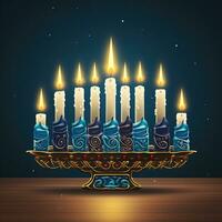 judaico hanukkah menorah 9 ramo castiçal. tradicional hebraico festival do luzes candelabro. ai generativo foto