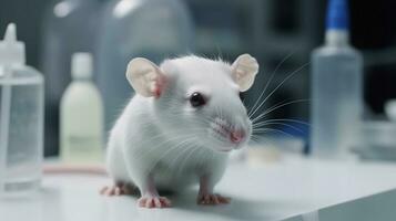 branco rato dentro laboratório ai gerado foto