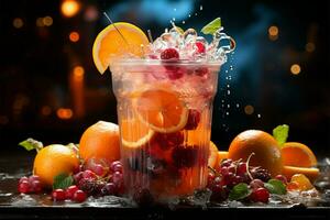 plástico copo maravilhas, congeladas fruta lama, estourando matizes calafrio dentro cada trago ai gerado foto