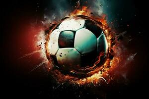 pulsante futebol movimento, impressionante poster destacando uma dinâmico futebol esfera ai gerado foto