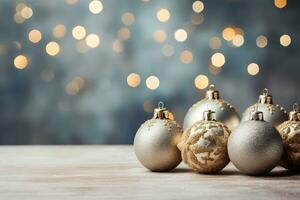 feito à mão vintage Natal enfeites e enfeites delicadamente arranjado fundo com esvaziar espaço para texto foto