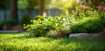 a elegante jardim para relaxar dentro a verão foto