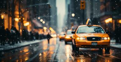 noite Nevado Natal americano cidade Novo Iorque, Manhattan área, Novo ano, borrado fundo - ai gerado imagem foto