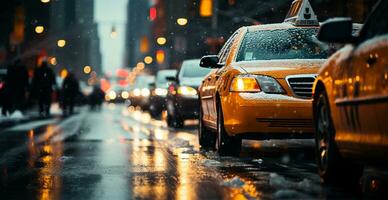 noite Nevado Natal americano cidade Novo Iorque, Manhattan área, Novo ano, borrado fundo - ai gerado imagem foto