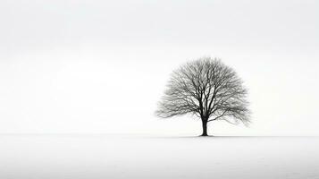 incorporando solidão - monocromático imagem do uma solitário árvore fundição sombras contra uma rígido branco fundo ai generativo foto