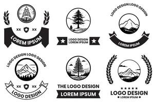 pinho e montanha logotipo dentro plano linha arte estilo foto