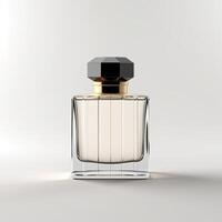 uma garrafa do perfume com Preto topo em branco fundo ai generativo foto