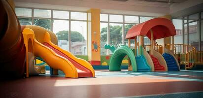 Parque infantil criança zona dentro uma escola. generativo ai foto