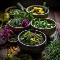 delicioso ervas e saladas ai generativo foto