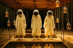 apicultores uniforme pendurado graciosamente minimalista estética do natural querida cultivo iluminado foto