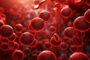 microscópico do vermelho sangue células fluindo através a sangue vasos.médico e Ciência pesquisa concept.generative ai foto