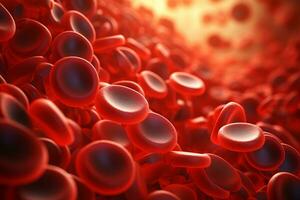 microscópico do vermelho sangue células fluindo através a sangue vasos.médico e Ciência pesquisa concept.generative ai foto
