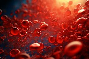 microscópico do vermelho sangue células fluindo através a sangue vasos.médico e Ciência pesquisa concept.generative ai foto