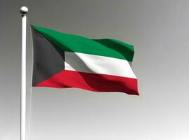 Kuwait nacional bandeira acenando em cinzento fundo foto