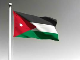 Jordânia nacional bandeira acenando em cinzento fundo foto