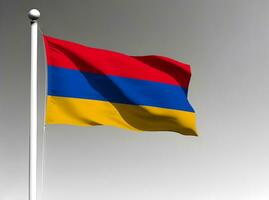 Armênia nacional bandeira acenando em cinzento fundo foto
