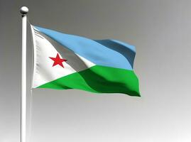 djibouti nacional bandeira acenando em cinzento fundo foto