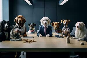 canino corporativo golpe - comédia cachorros comandando uma o negócio Conheça ai generativo foto