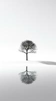 solitário árvore fundição sombras contra rígido branco fundo ai generativo foto