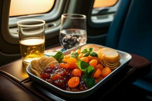 pessoas comer Comida dentro a avião foto