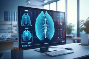 pulmão raio X cenário do paciente em computador tela dentro uma hospital laboratório. médico e tecnologia conceito. generativo ai. foto