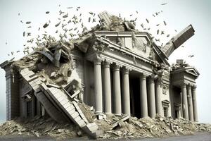 banco colapso. uma banco ou financeiro instituição, indo baixa falhando ou colapso. generativo ai foto