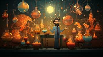 2d desenho animado do uma cientista dentro uma laboratório ai foto