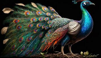 lindo e colorida pavão sem fundo ai gerado imagem foto